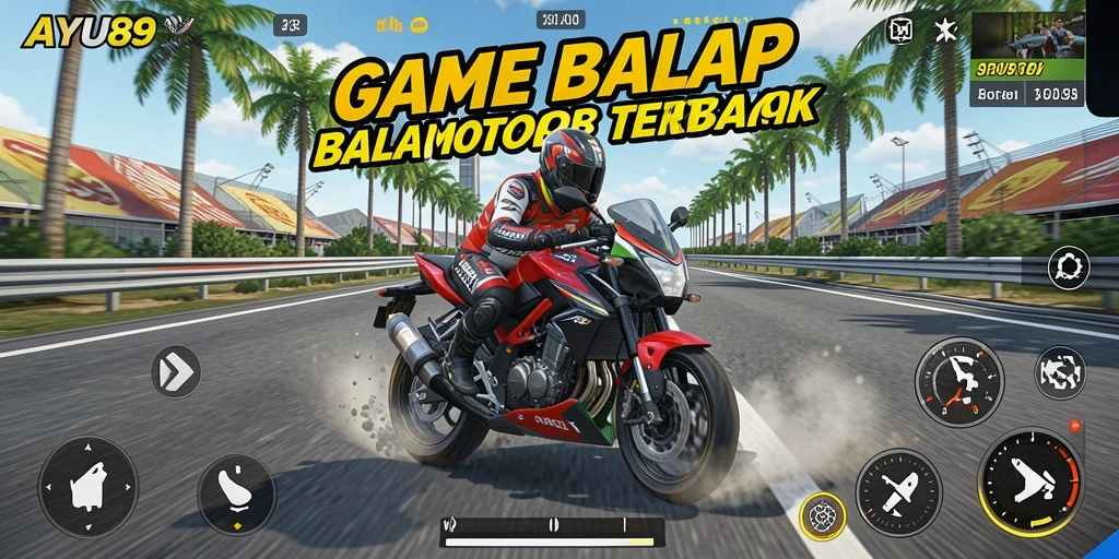 Gameplay AYU89 yang mendebarkan dengan balapan motor yang cepat.