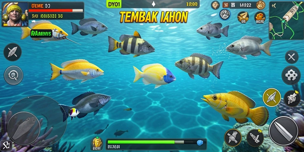 Tampilan gameplay DYO1 dengan aksi menembak ikan yang seru.