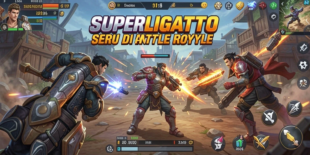 Tangkapan layar utama dari gameplay SUPERLIGATOTO di medan perang Battle Royale.